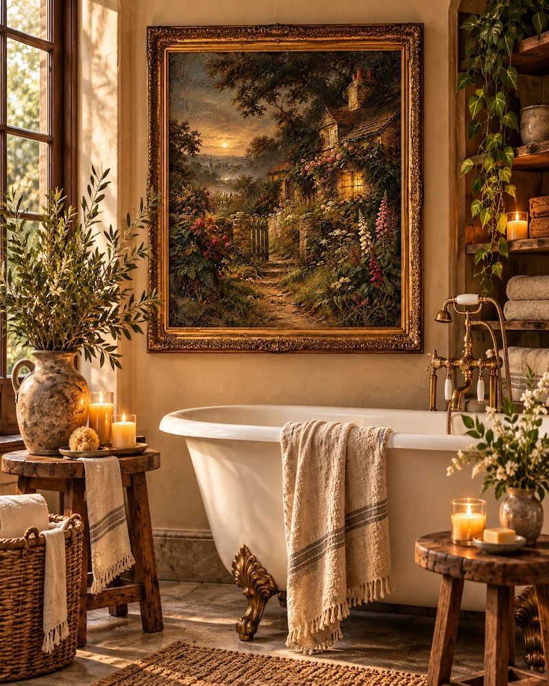 Oil Paint of The  Hidden English Cottage