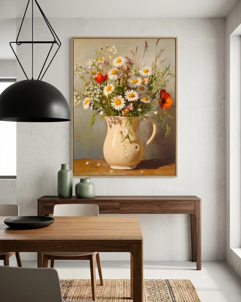 Oil Paint of Wildflowers in a  Ceramic Pitcher